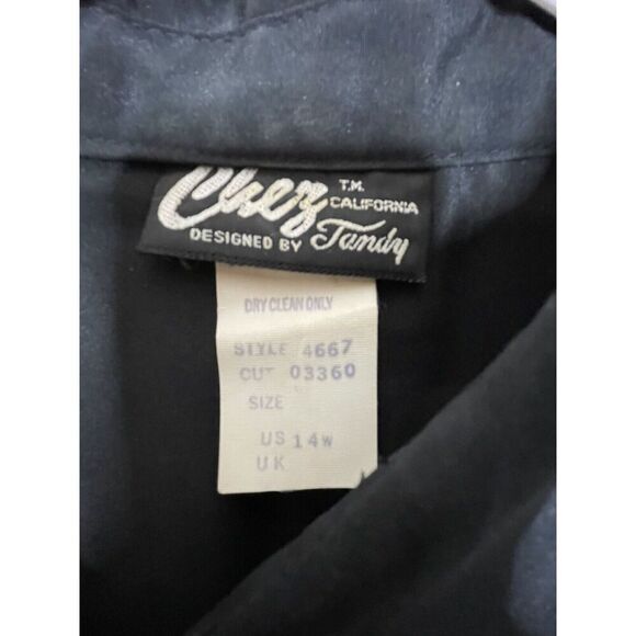 Chez California By Tandy Size 14W Black Velvet Dress Rhinstone Buttons Modest - Picture 6 of 7